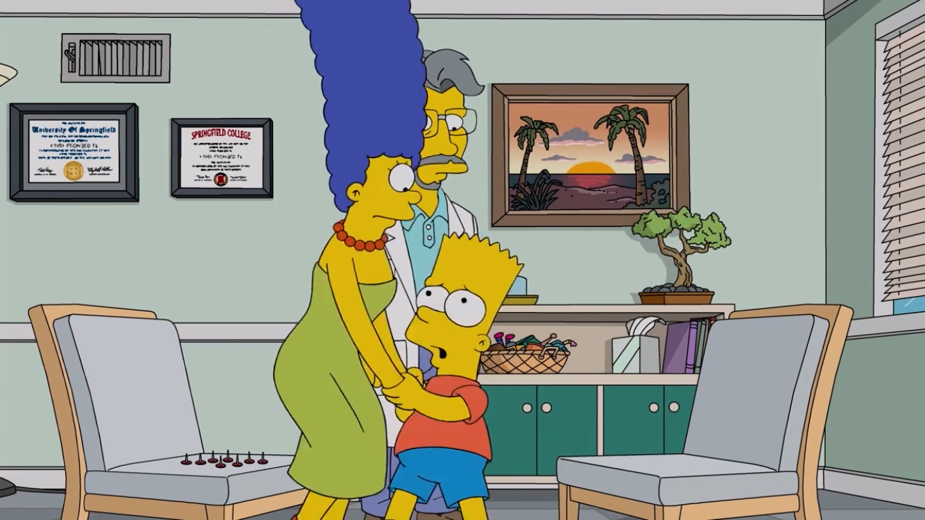 Симпсоны Фокс. Симпсоны за столом. Барт разыгрывает МО. Симпсоны за компьютером.