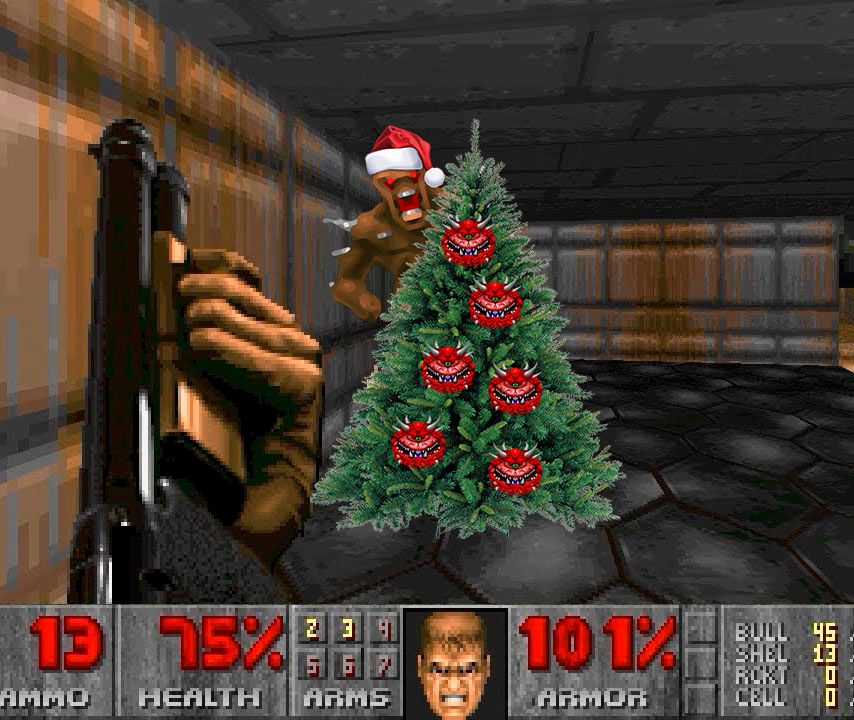 В Doom сыграли на голографической новогодней ёлке